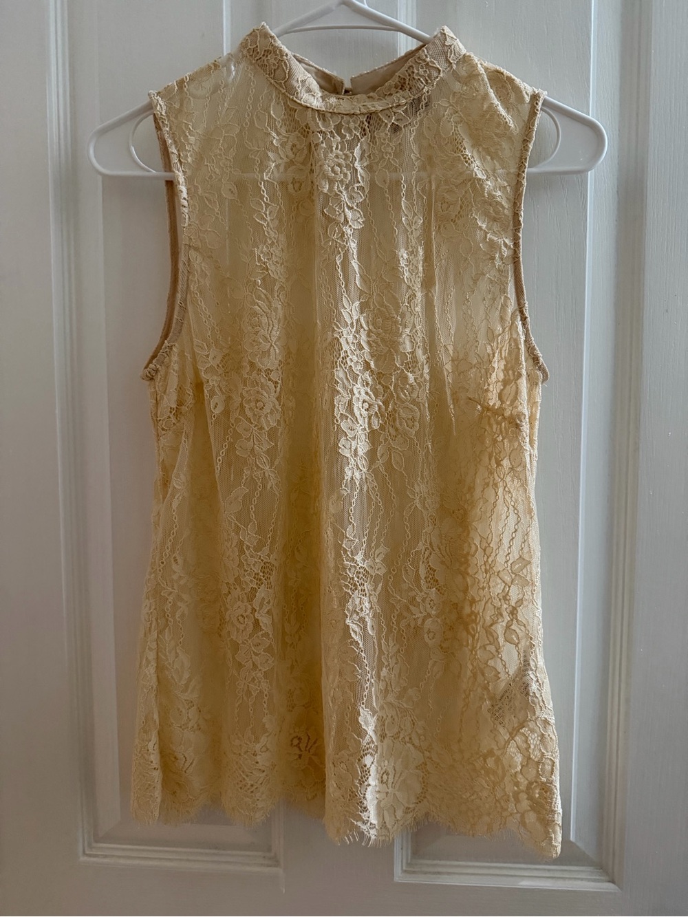 Forever 21 Lace Sleeveless Mock Neck Top in Cream